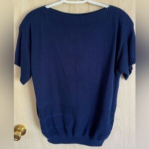 Kenneth Too Plus Blue Anchor Intarsia Knit Vintage 70s Plus Size Sweater Top XL